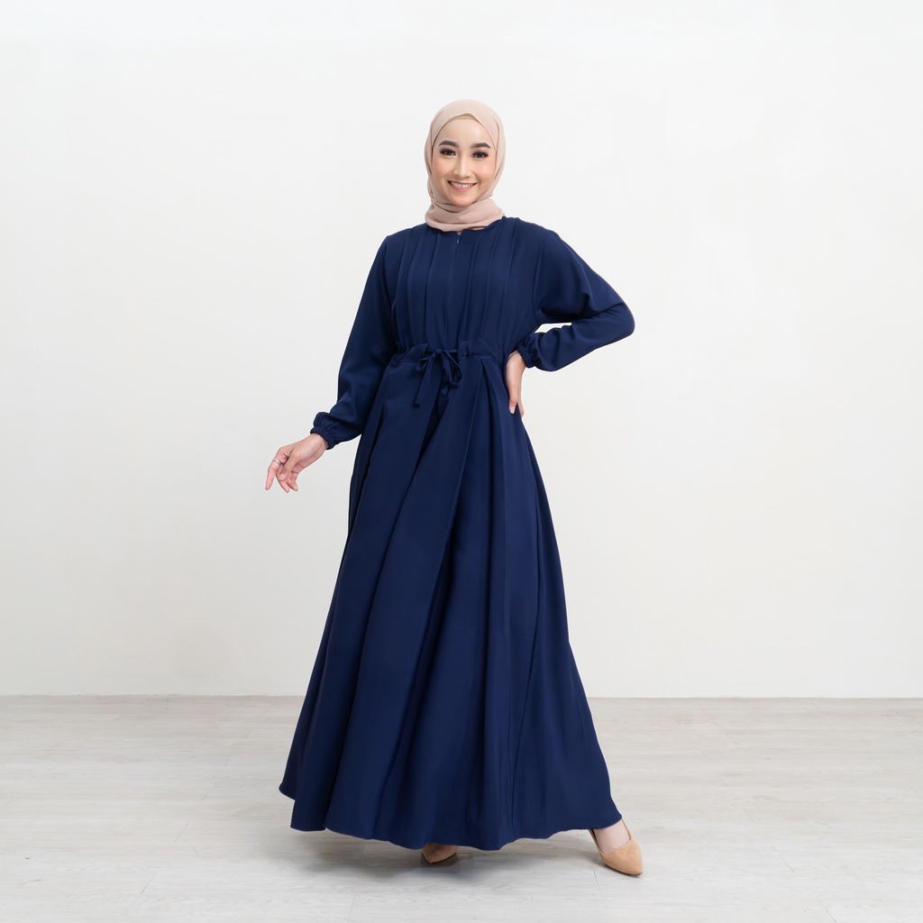 Gamis Melia Dress Menyusui Polos Lengan Panjang Wudhu Frienndly Baju Homey Dress OOTD Casual Daily-Navy