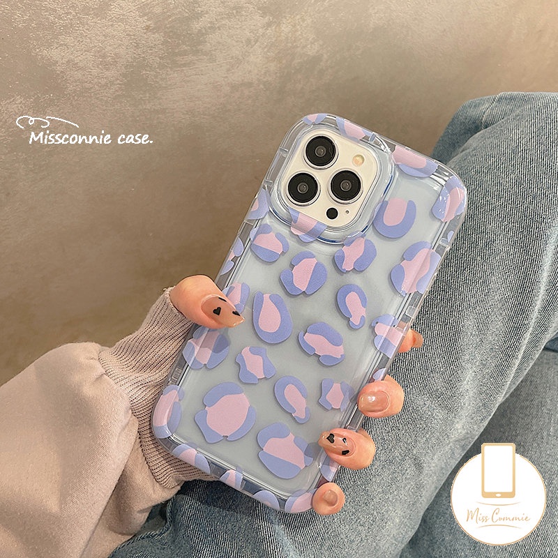 Casing Airbag Tpu Shockproof Lembut Transparan Kompatibel Untuk iPhone 7Plus 11 12 14 13 Pro Max XR 6s 7-8 6 Plus X XS Max SE 2020 Ins Ungu Penutup Pelindung Kamera Motif Leopard