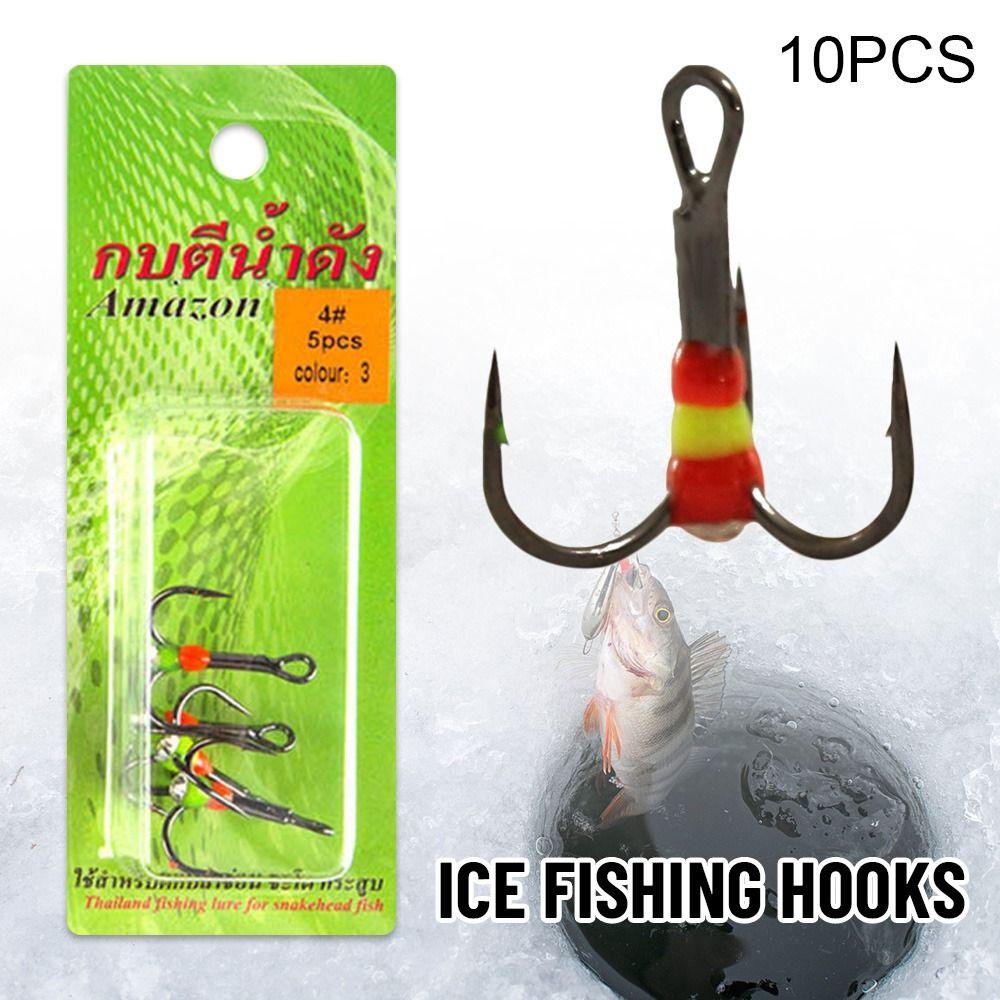 TOP 10pcs Pengait Pancing Es Hot6# 8# 12# 14# Umpan Tenggelam Carbon Steel
