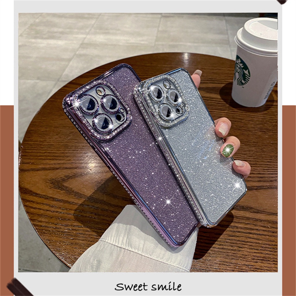 Casing Lensa Perlindungan Kamera Berlian Mewah iPhone 14 Pro Max Case13 12 Pro Max Iphone14 Plus Kedip Berlapis Tertutup Penuh Tahan Guncangan Soft Case