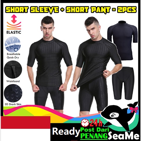 Set Baju Renang Pria Anti UV Atasan Celana Pendek Kering Cepat Berenergi Swimming T-shirt Pantai Pri