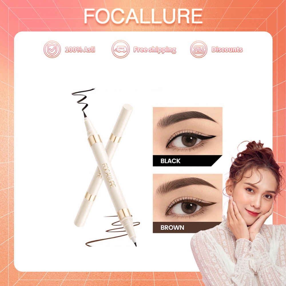 FOCALLURE AmberGold 2 IN 1 Eyeliner Anti Air Dan Tahan Lama Eyebrow Pencil Waterproof Liquid Eyeliner 2 Color Bla FA309