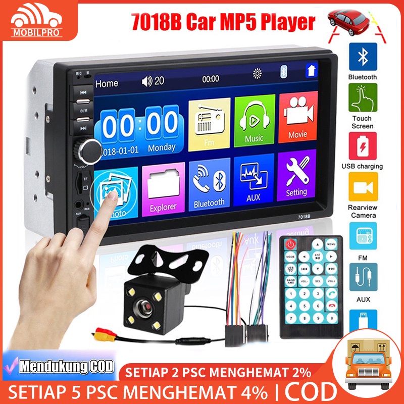 7018B 7010B Head Unit Android Double Din 7 Inch Bluetooth Audio Car MP3 MP5 Player In Touch Screen Radio Dan Kamera Mundur Mobil LED