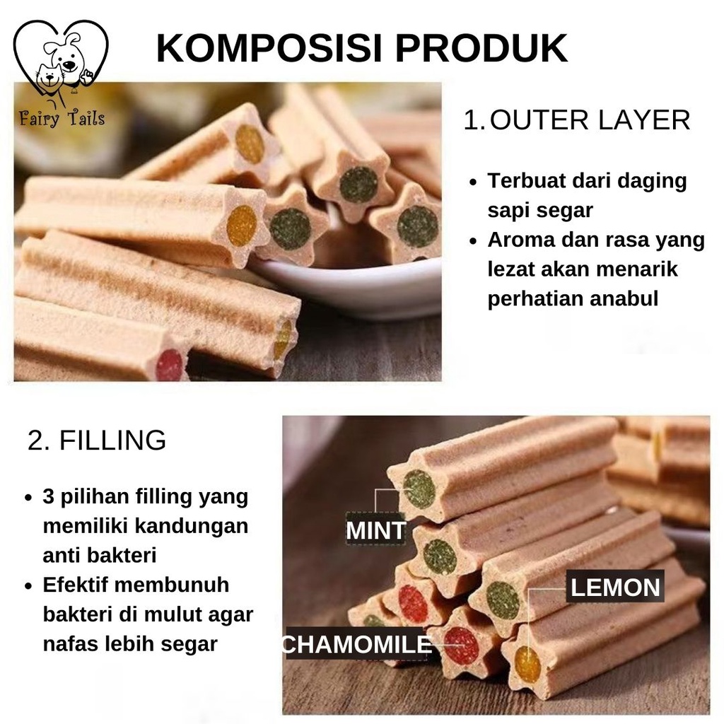 Dental Stick Chewing Gum Anti Bakteri Snack Kunyah Sehat Pembersih Gigi Untuk Anjing Anabul Mint Chamomile Lemon / Chew Stick Antibacterial Series Cleaning Teeth Healthy Treat for Dog