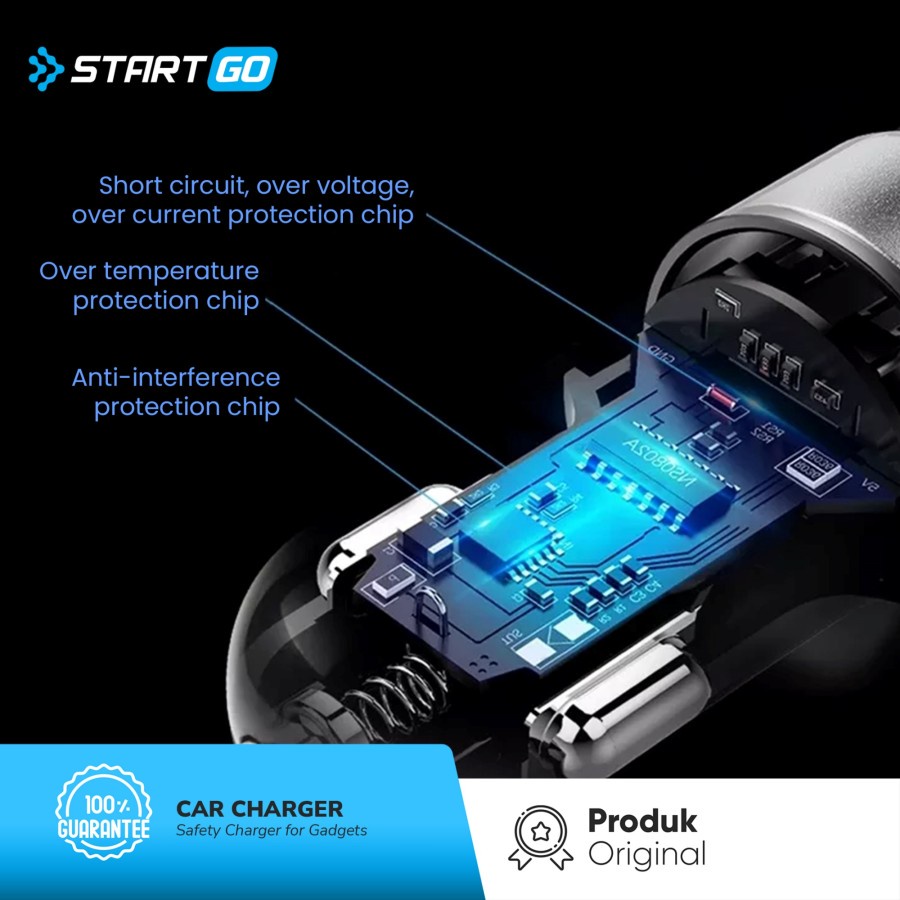 STARTGO Mobil/Car Charger Fast Charging 2 port USB A&amp;C 3 Ampere CC30A