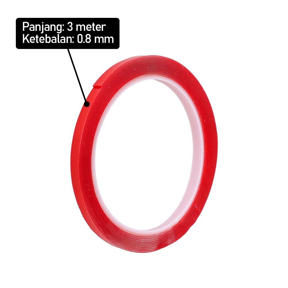 [6mm*3m] Double Tape Selotip Double Sided Tape Transparent Acrylic 3m 6 mm Red