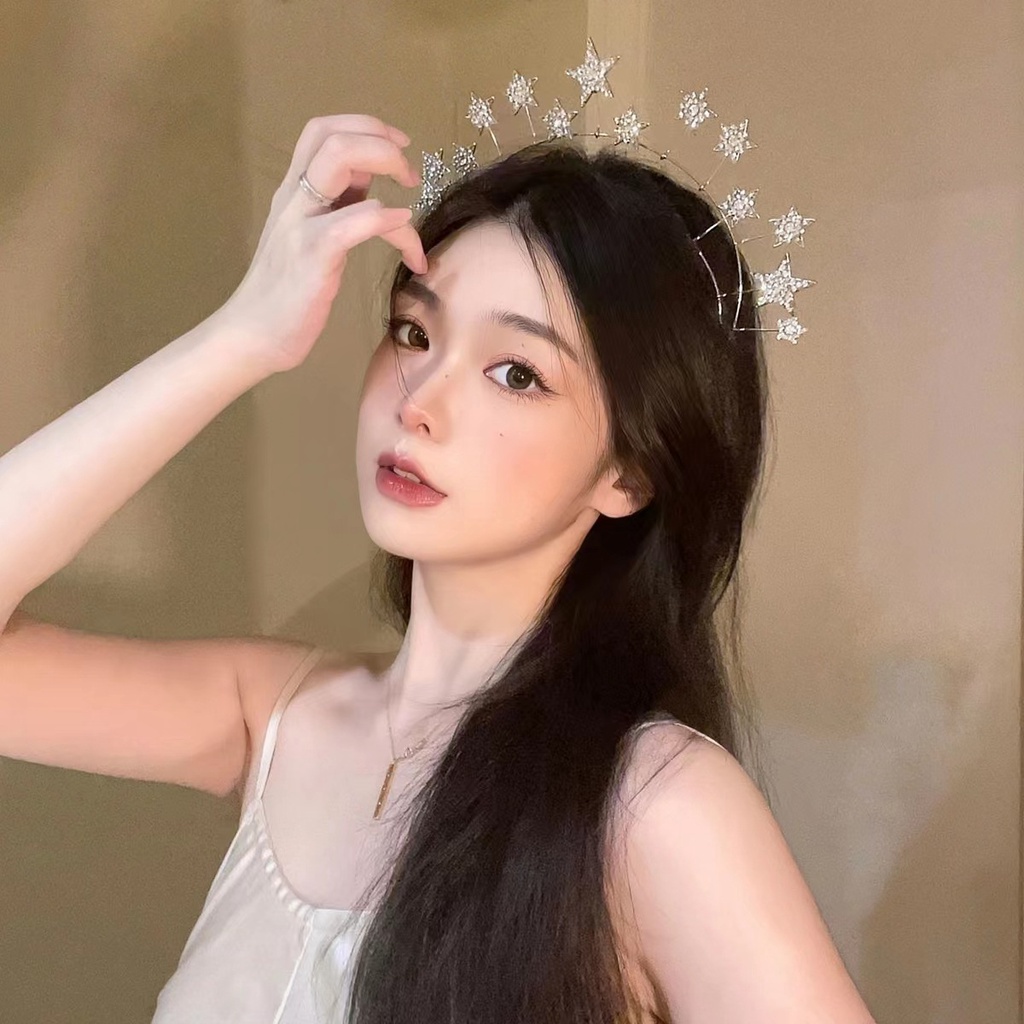 Peri Berlian Imitasi Bintang Bando Trendi Tiara Pengantin Warna Perak Fairy Crown Pesta Rambut Hoop Korea Aksesoris Rambut