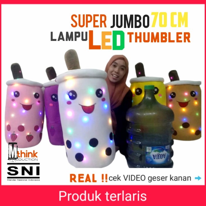 ✨ BISA COD ✨ Boneka Boba jumbo LED thumbler - kuning thumbler, 70cm