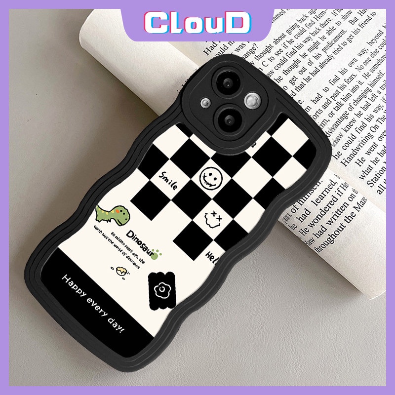 Case Pinggiran Bergelombang Papan Catur Realme C15 C30 C25Y C20 C11 C21Y C35 5i 8i 10 C33 C17 C20A C3 C25s C12 Realme 7i 7 9 8Pro C25 5 9Pro+9i 86i Kartun Dinosaurus Lucu Smiley Soft Tpu Cover