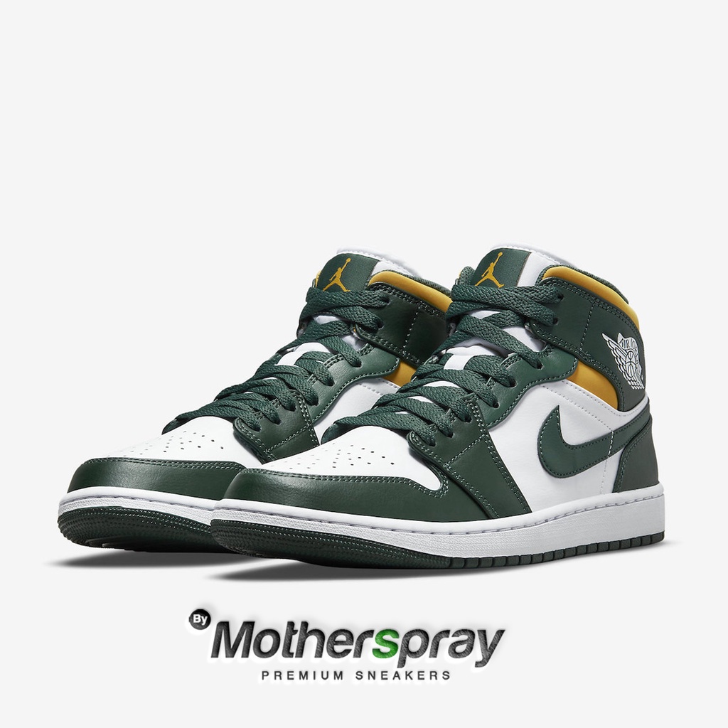 Sepatu Nike Air Jordan 1 Mid Super Sonics White Green yellow