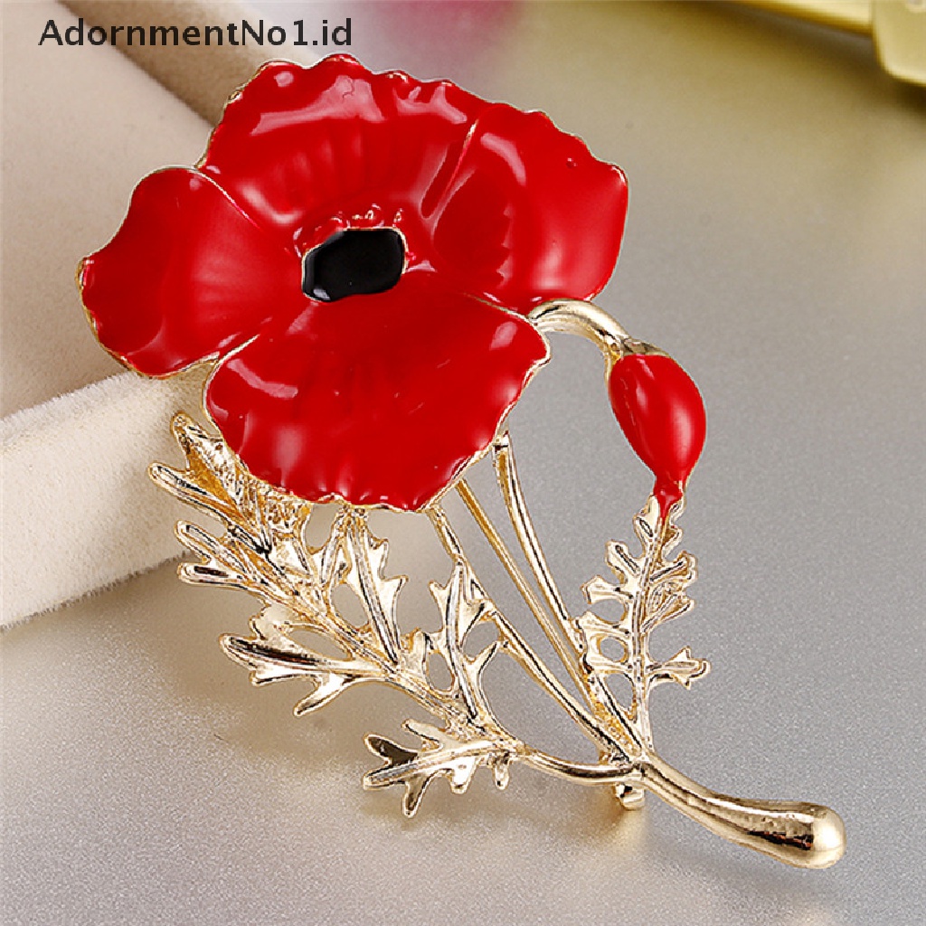 [AdornmentNo1] Enamel Bros Poppy Merah Bunga Bros Pin Wanita Hari Ibu Cinta Keluarga Perhiasan [ID]