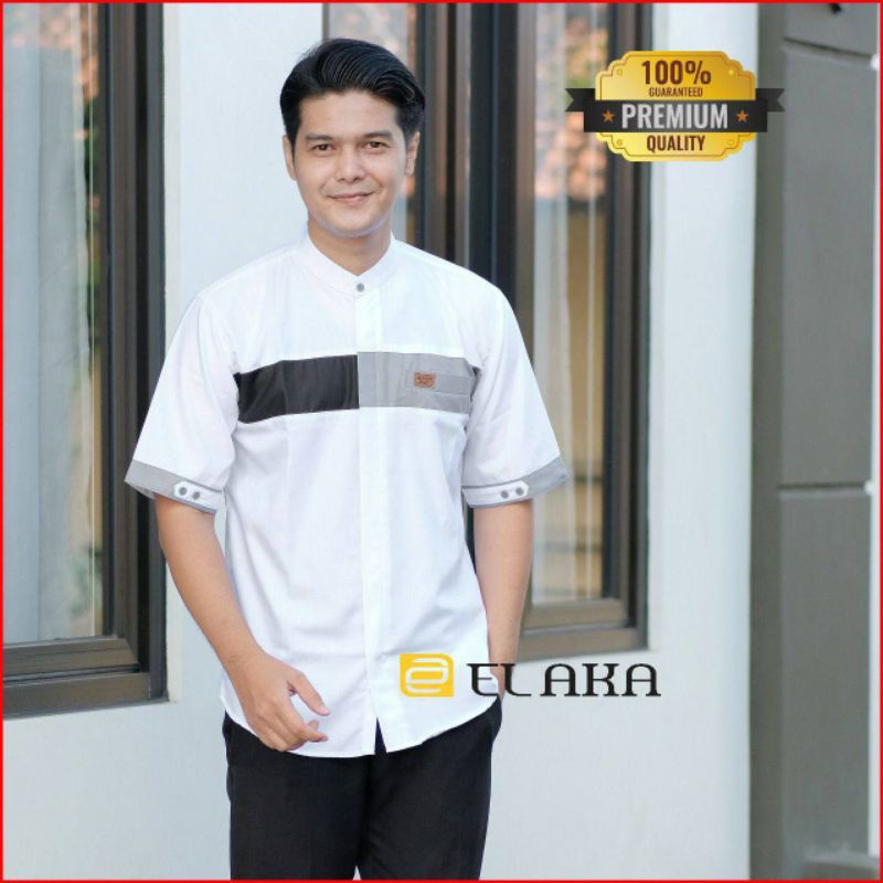 PUTU ATASAN BAJU KOKO PRIA COWOK DEWASA LENGAN PENDEK POLOS KOKO KURTA HITAM KOMBINASI LIST DADA ABU
