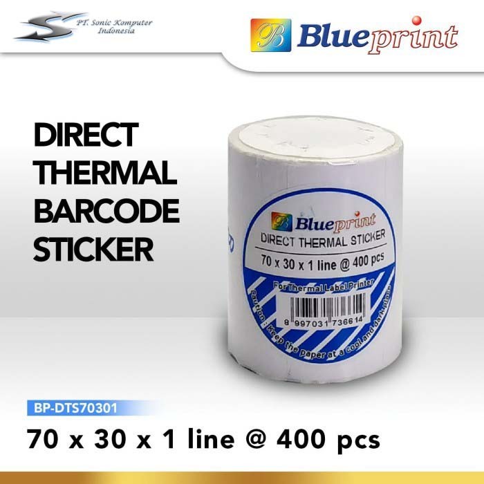 Direct Thermal Sticker , Kertas Label Stiker BLUEPRINT 70 x 30 , 70x30 mm 1 Line Isi 400 - 1 Roll