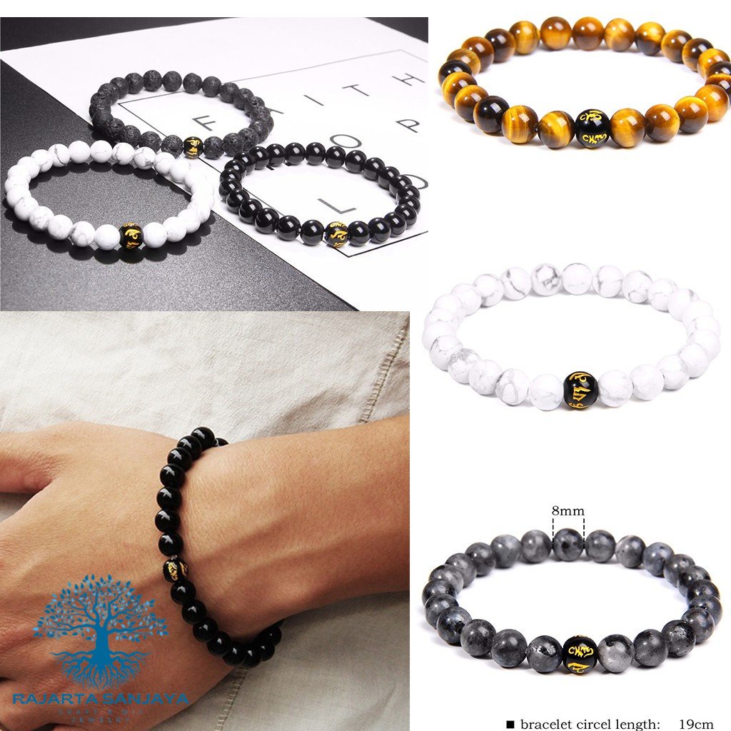 Gelang Six Mantra Batu Howlite Onyx Tiger Eye Labradorite