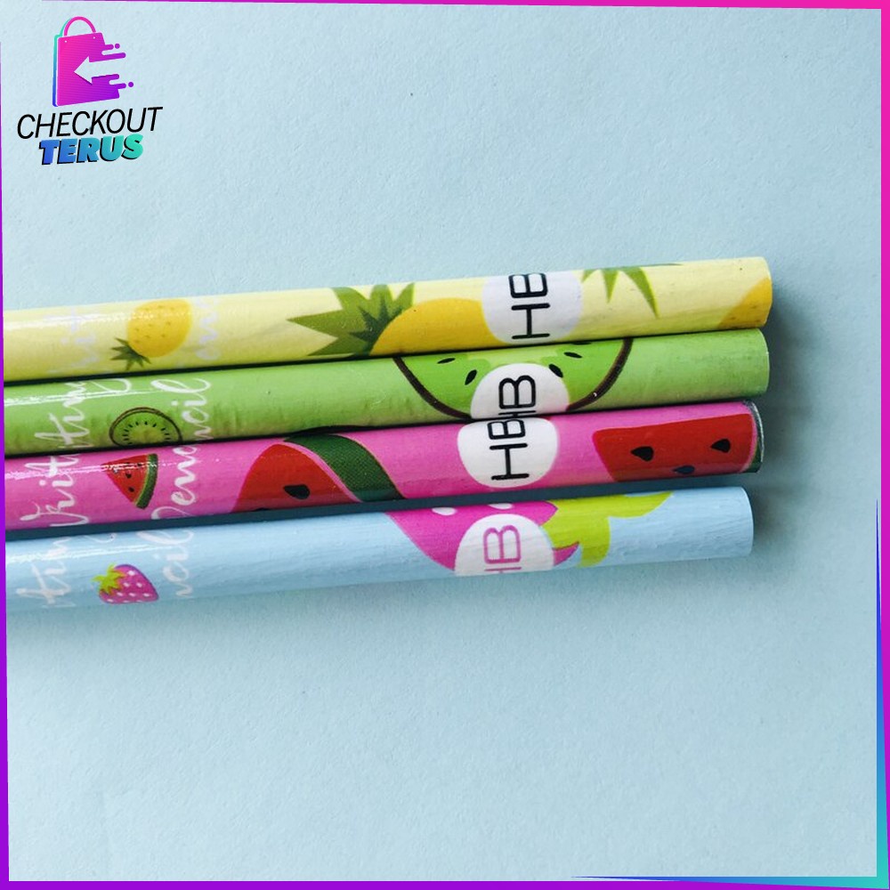 CT A49 Pensil Kayu Set 12IN1 Motif Buah With Eraser Alat Tulis Dengan Penghapus Sekolah 12pcs Pencil Fruits Praktis Import