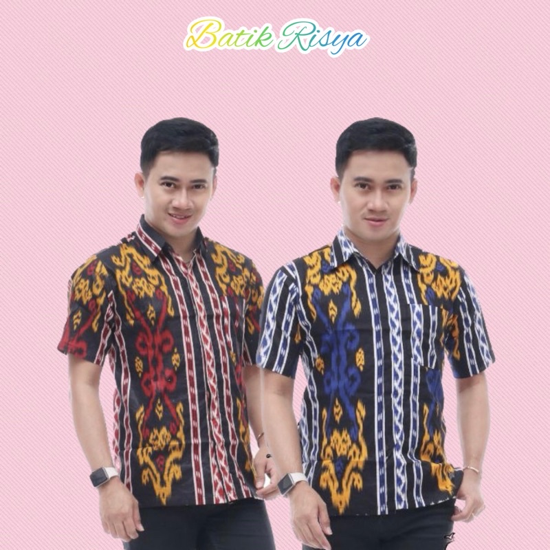 BAJU BATIK PRIA MOTIF SONGKET TENUN MERAH BIRU BATIK PEKALONGAN JAWA PRIA