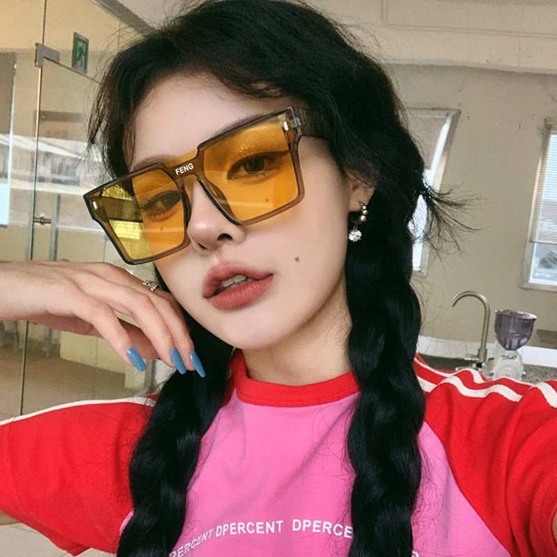 Fashion Rectangle Oversized One-piece Sunglasses/Kacamata Matahari Perlindungan UV Klasik Vintage/Kacamata Kerai Bingkai Besar Unisex