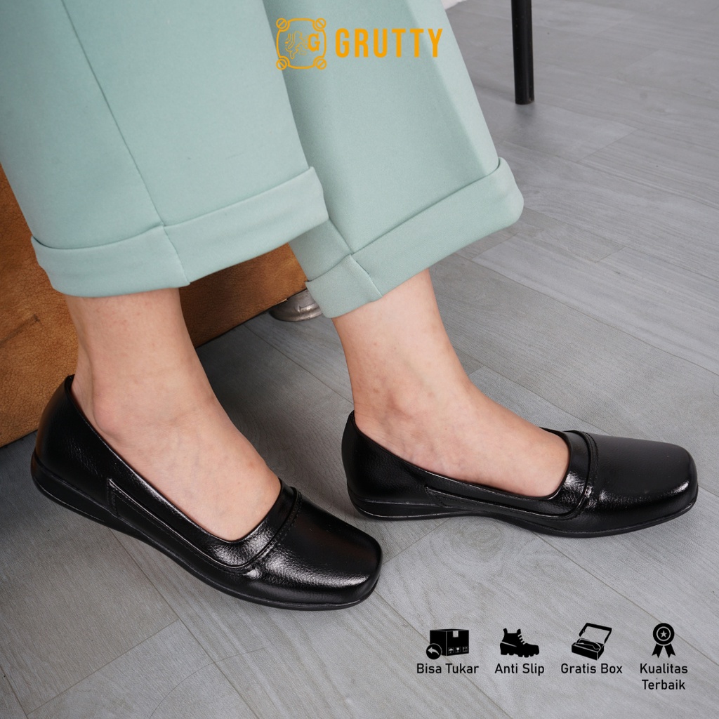 Sepatu Wanita Flat Shoes Pantofel  Kerja tanpa hak  Fio Hitam