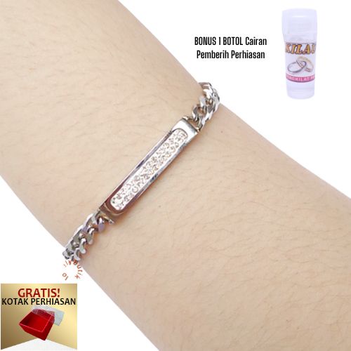 Gelang Tangan Wanita Titanium Silver Mewah Terbaru F3lice Promo Bonus Cairan Pembersih Lovelybutik