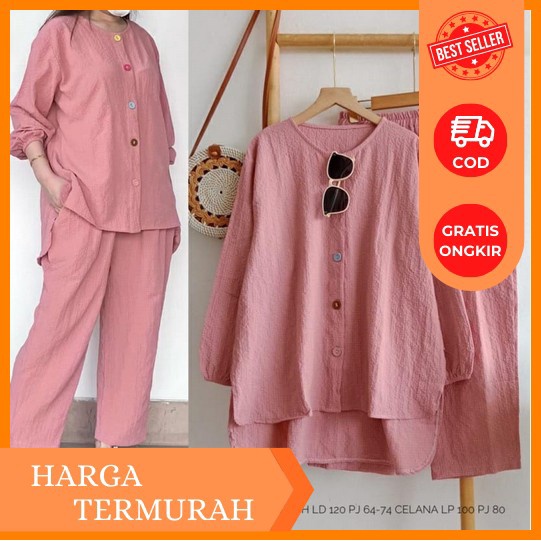 [ Promo ] Nacita Set 2In1 Bahan Crinkle Premium Baju Setelan Wanita Terbaru Setelan Viral Atasan Len