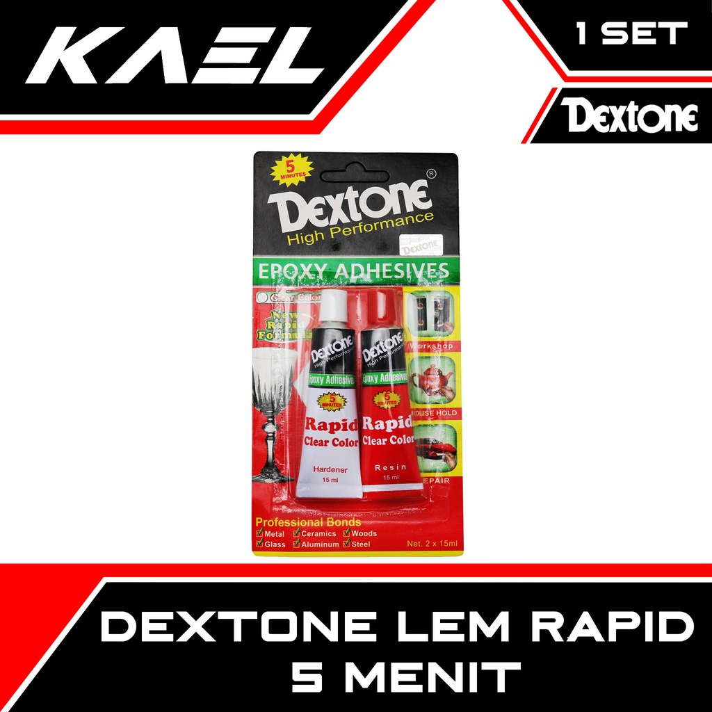 DEXTONE Lem Rapid 5 Menit Besi Keramik Kayu Kaca Aluminium Baja 2x15 30 ml Epoxy Adhesive New Rapid Formula Perekat Kuat Hardener Resin Clear Color