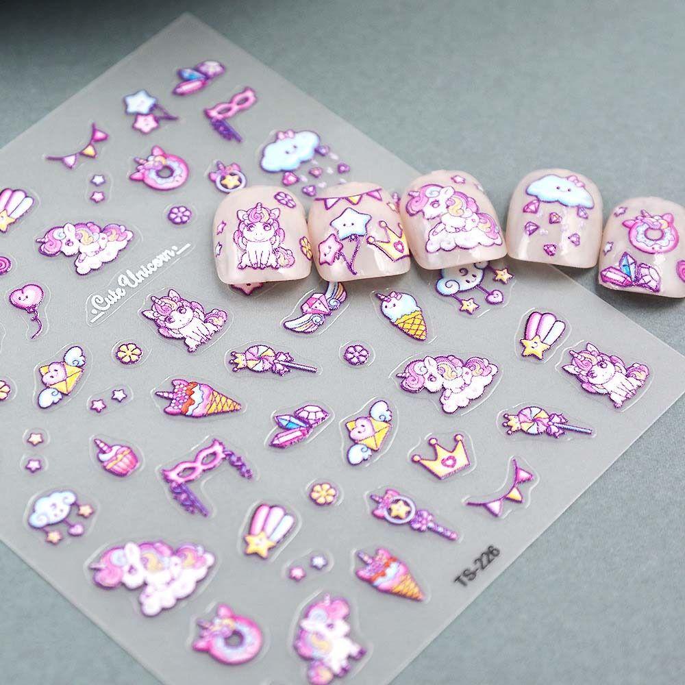 Mxbeauty Stiker Kuku Unicorn Fashion Pink Unicorn Animals Cat Nail Art Dekorasi