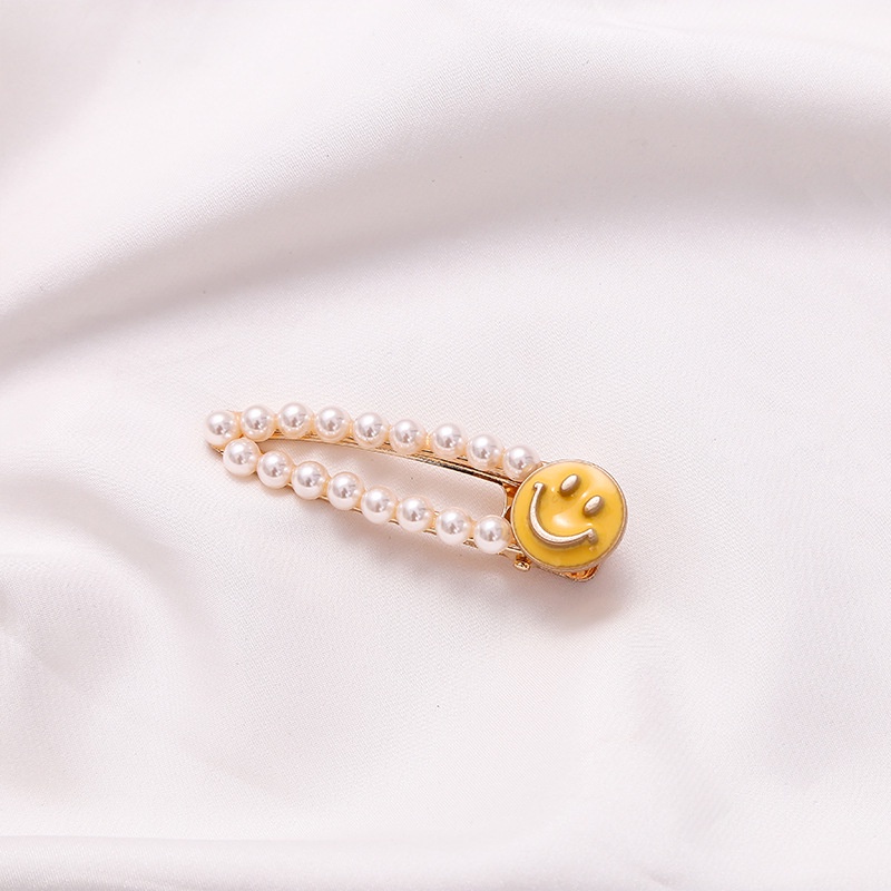 Jepit Rambut Desain Smiley Face Aksen Mutiara Gaya Retro Jepang Korea