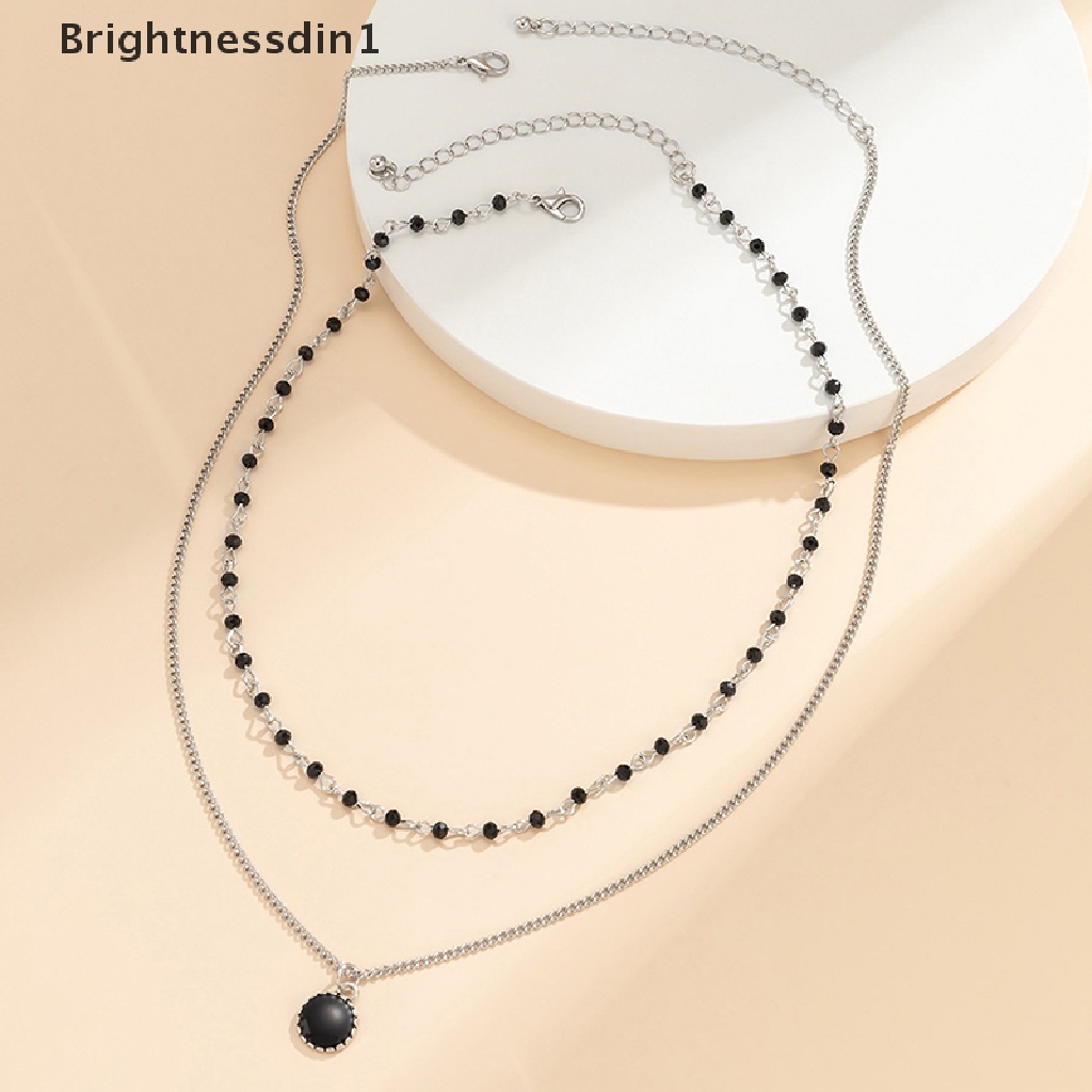 [Brightnessdin1] Kalung Mutiara Dua Lapis Sederhana Pria Liontin Berlian Imitasi Hitam Untuk Aksesoris Perhiasan Rantai Pria Butik