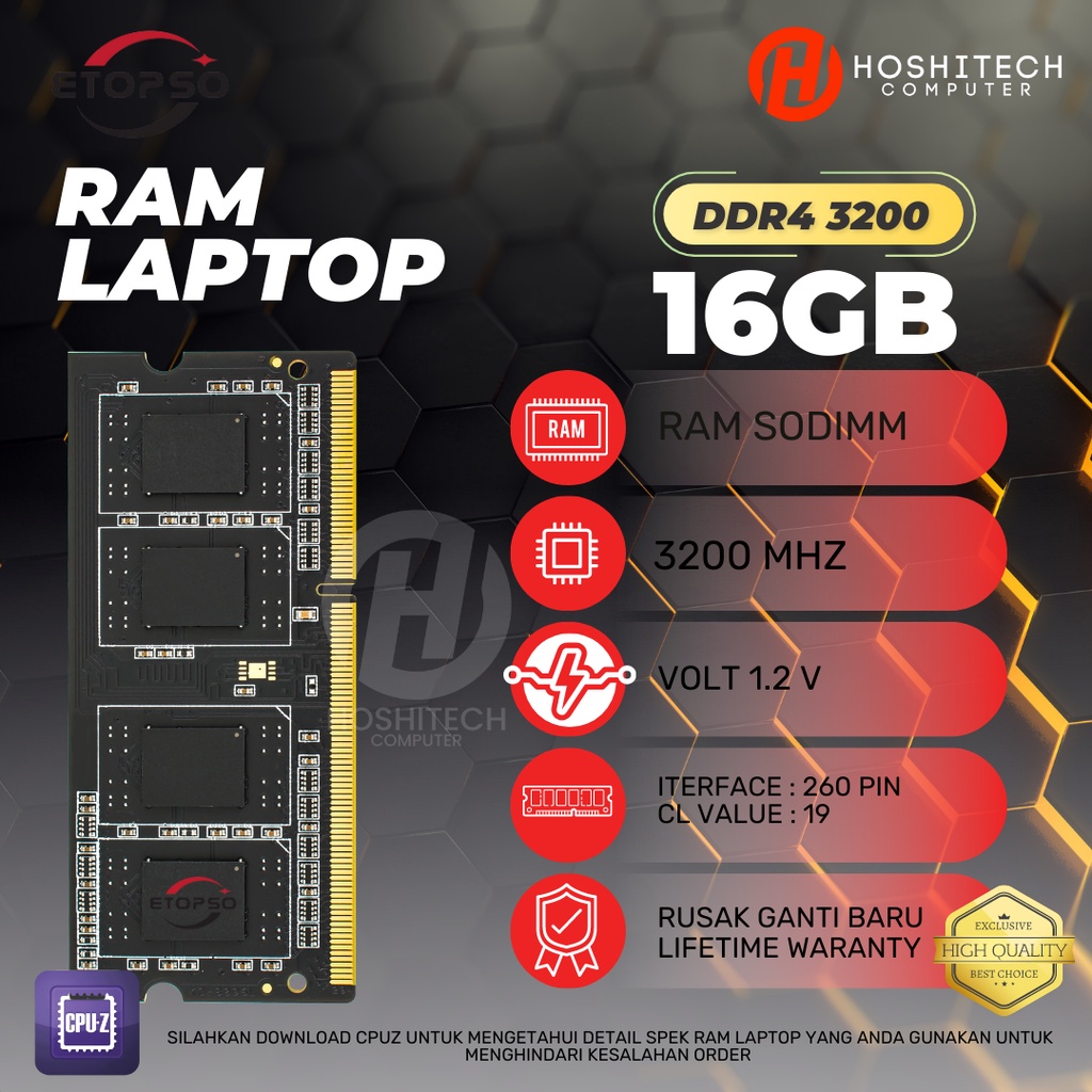 RAM LAPTOP DDR4 16GB 8GB ETOPSO SODIMM 3200 MHZ 1.2V LIFETIME