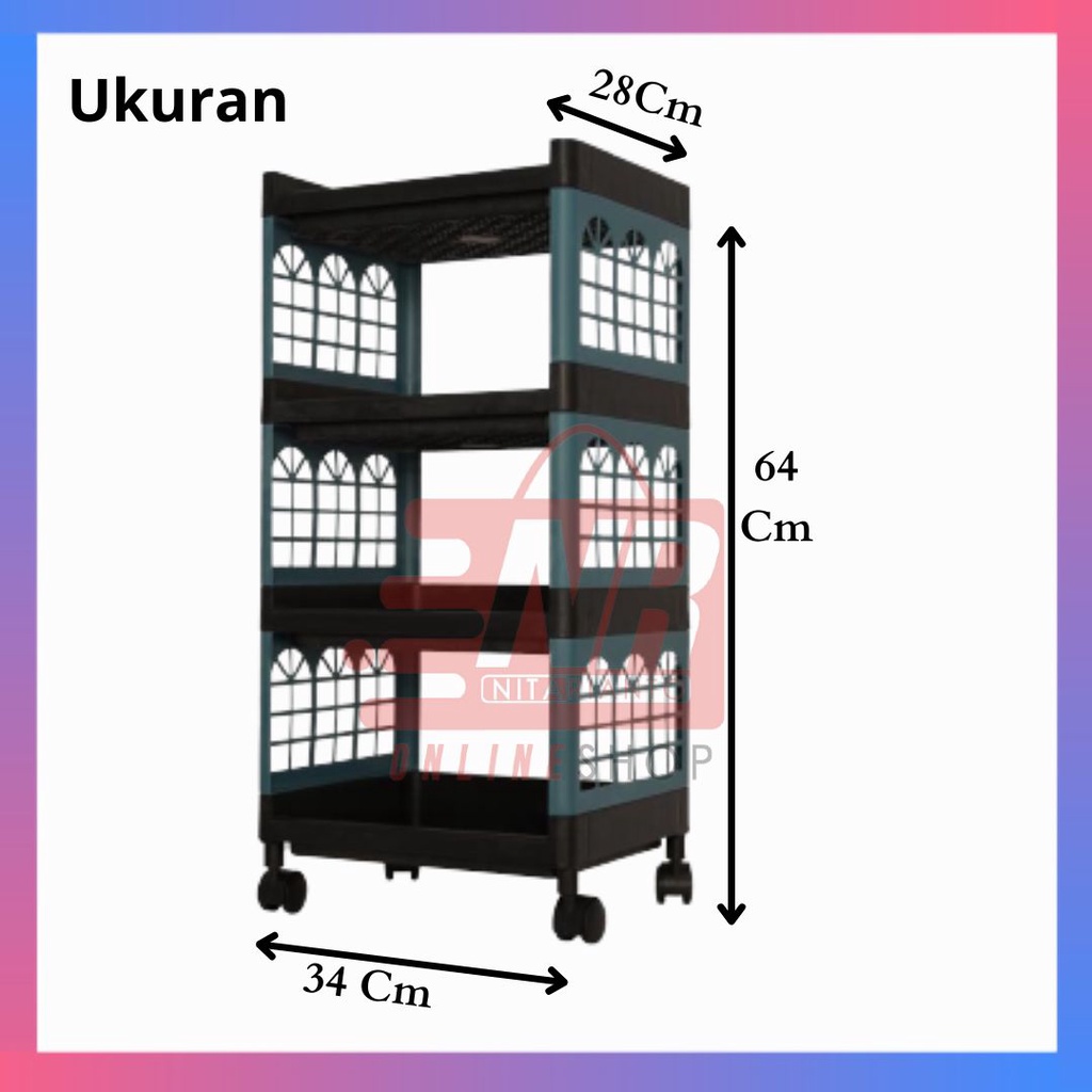 Rak Yoyo Serbaguna Susun 4 Tri-j - Rak Apartemen - Rak Plastik 4 Susun + Roda - Rak Dapur - Rak Elco