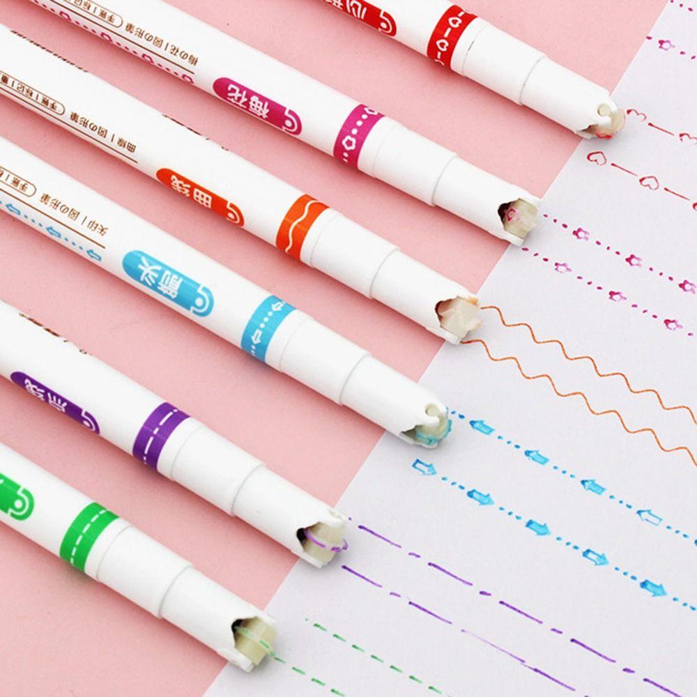 Nanas 6Pcs Curve Stabilo Pen Art Stationery Graffiti Curve Line Berbentuk Bunga Konstelasi Stabilo Banyak Bentuk