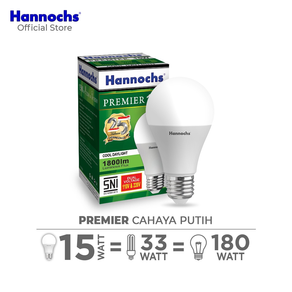 Hannochs Premier Bohlam Lampu LED 3-5-7-9-12-15-18 Watt Cool Daylight Putih