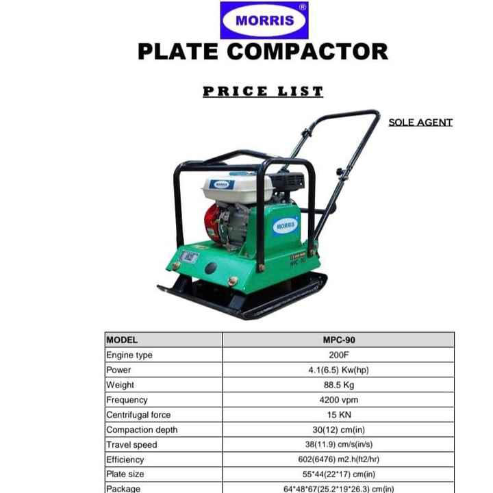 Mesin Stamper Kodok Plat MORRIS MPC90 / Compactor Plate Pemadat Tanah MPC 90 - Mesin Stemper Tanah  MPC-90 MORRIS