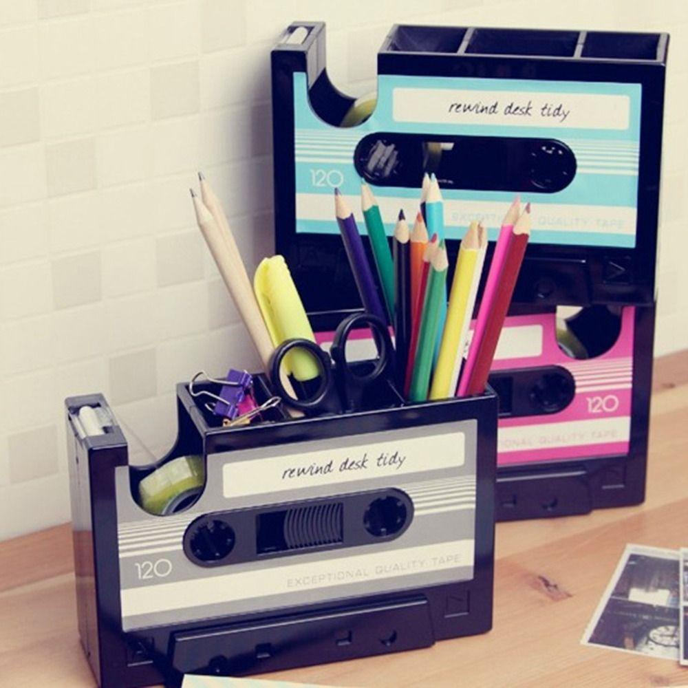 Preva Pen Holder Kreatif Dengan Tape Base Cutter Wadah Penyimpanan Berbentuk Kaset