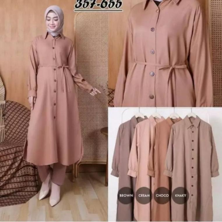 Termurah Baju Long Dress Tunik Kemeja Wanita Remaja Jumbo Basic Polos Muslim Tali ggang