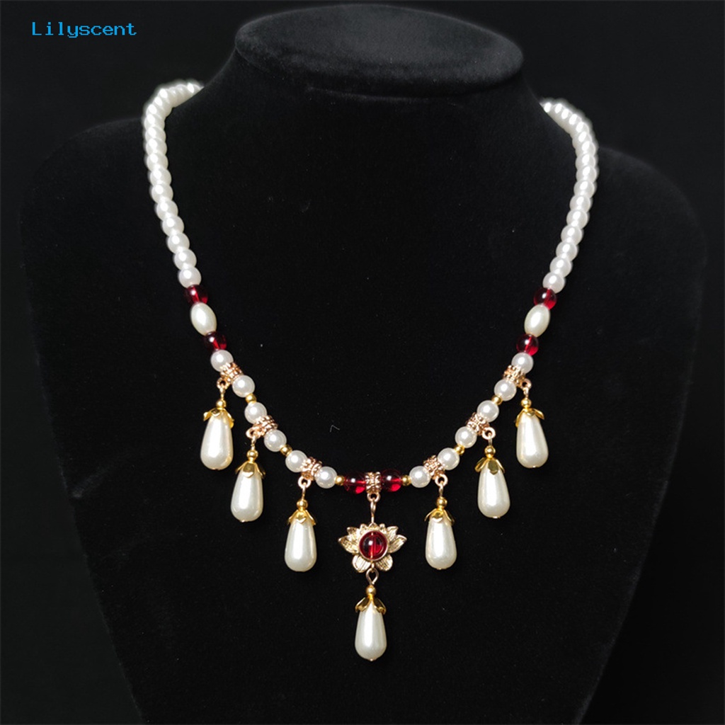 [LS] Hias Berlian Imitasi Teardrop Liontin Adjustable Vintage Kalung Wanita Mutiara Imitasi Cheongsam Kalung Perhiasan Aksesoris