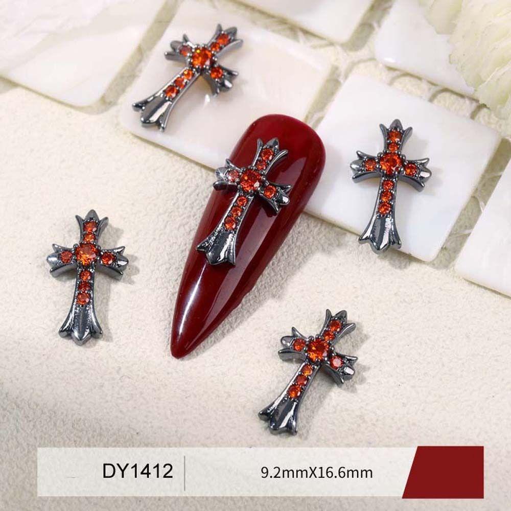 [Elegan] Cross Dekorasi Kuku Wanita Retro Perak Jepang Nail Drills Croix Cross Zirkon Hiasan Kuku 3D Nail Jewelry