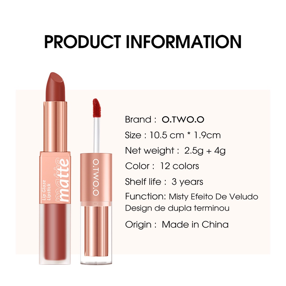 O.TWO.O LIPSTICK INTENSE COLOR DUAL-STICK 2 IN 1 LIQUID MATTE MISTY VELVET LIP TINT HIGH PIGMENT LASTING NON-CRACKING ANTI TRANSFER LIP GLAZE KODE SC036