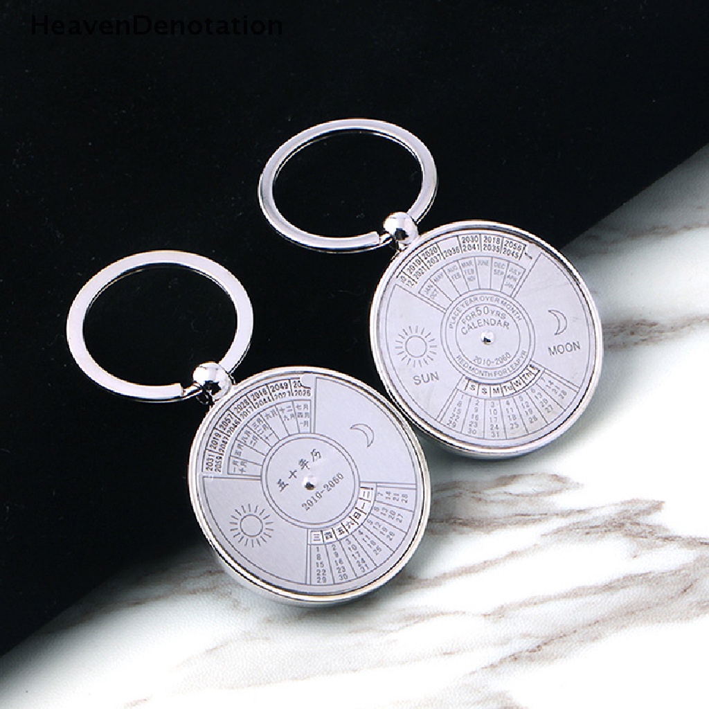 [HeavenDenotation] 50tahun Kalender Abadi Keyring Keychain Logam Peringatan Kerajinan Tangan Zinc Alloy Key Chain Ring Tools Dekorasi HDV