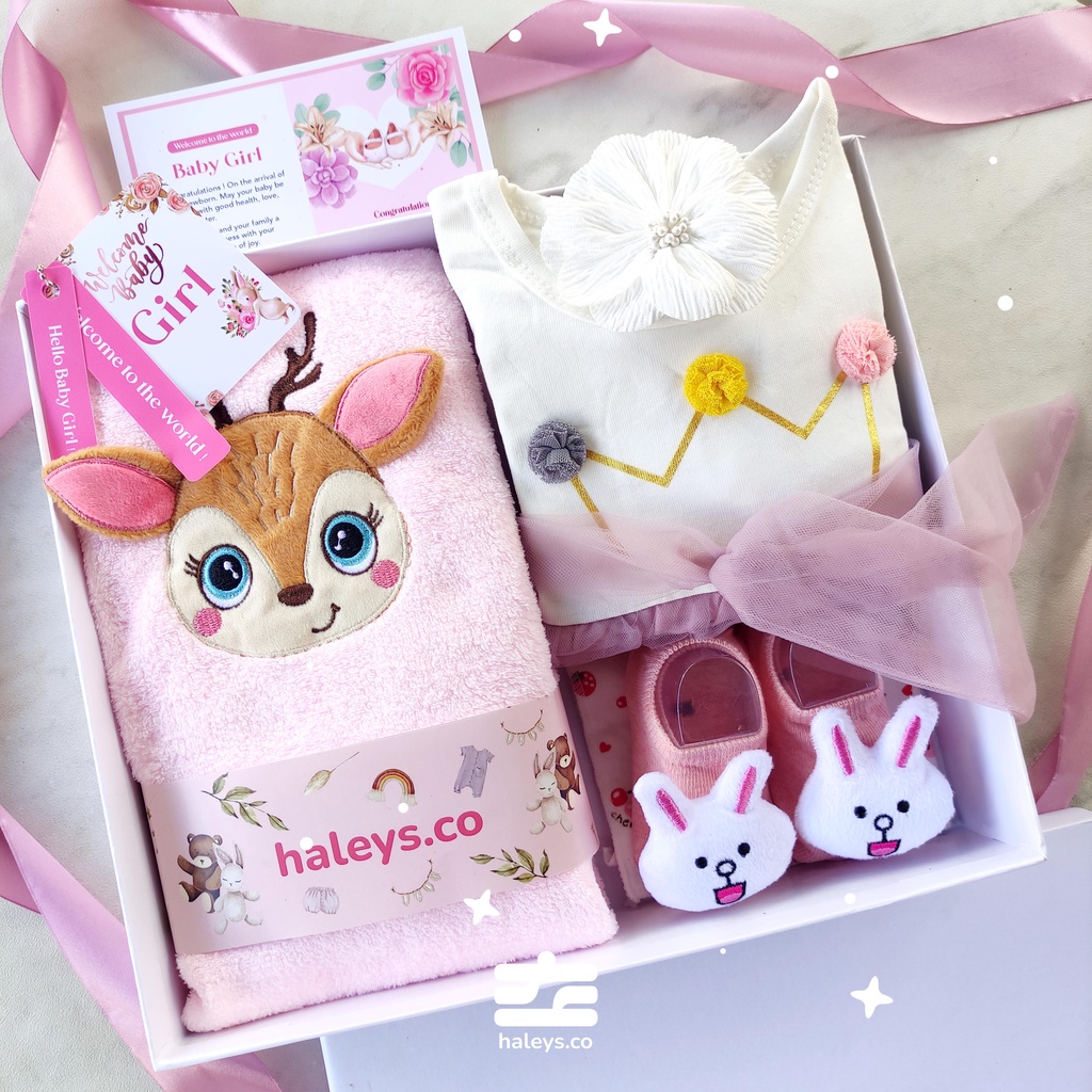 Kado bayi perempuan / Girl Baby Hampers 0-12 months/ Hampers bayi newborn tema korea / Kado bayi Laki Laki/ Babygirl Gift / Kado Lahiran / Giftbox baby / Haleys.co/ Kado bayi cewe