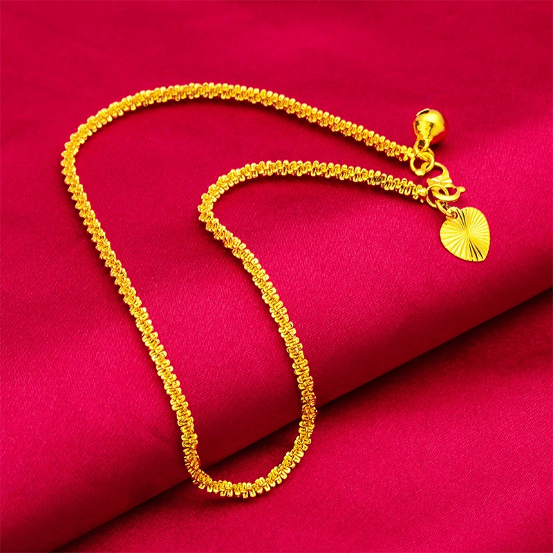 Goldkingdom Perhiasan Fashion Emas Asli Kadar 375Bangkok Aksesoris Ready Stock Pemanjang 70 cm Kalung Caterpillar 28 cm Gelang Kaki