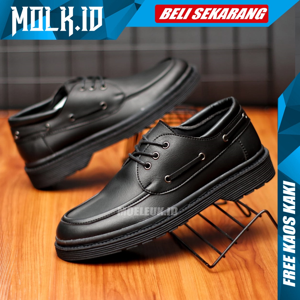 MOLK Sepatu Formal Pantofel Hitam Tali Casual Modern Brand Original Kerja Kantor Kuliah