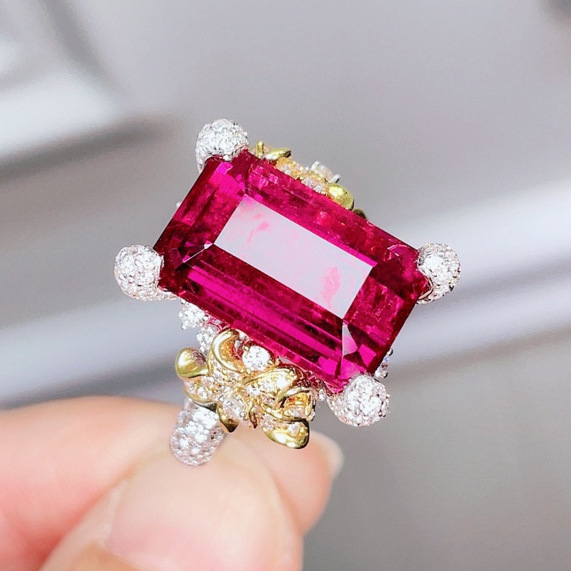 Goldkingdom Fashion Perhiasan Aksesoris Ready Stock Tari Bunga Mawar Merah Berlian Camelia Pembukaan Cincin Warna Alami Harta Karun Ruby Ke Red Tourmaline Ruby Ring