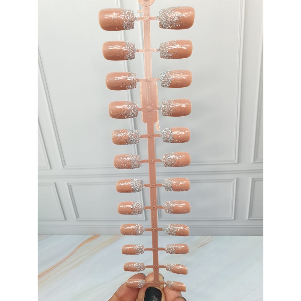 Fake Nails Motif Gliter Kuku Palsu Glitter French