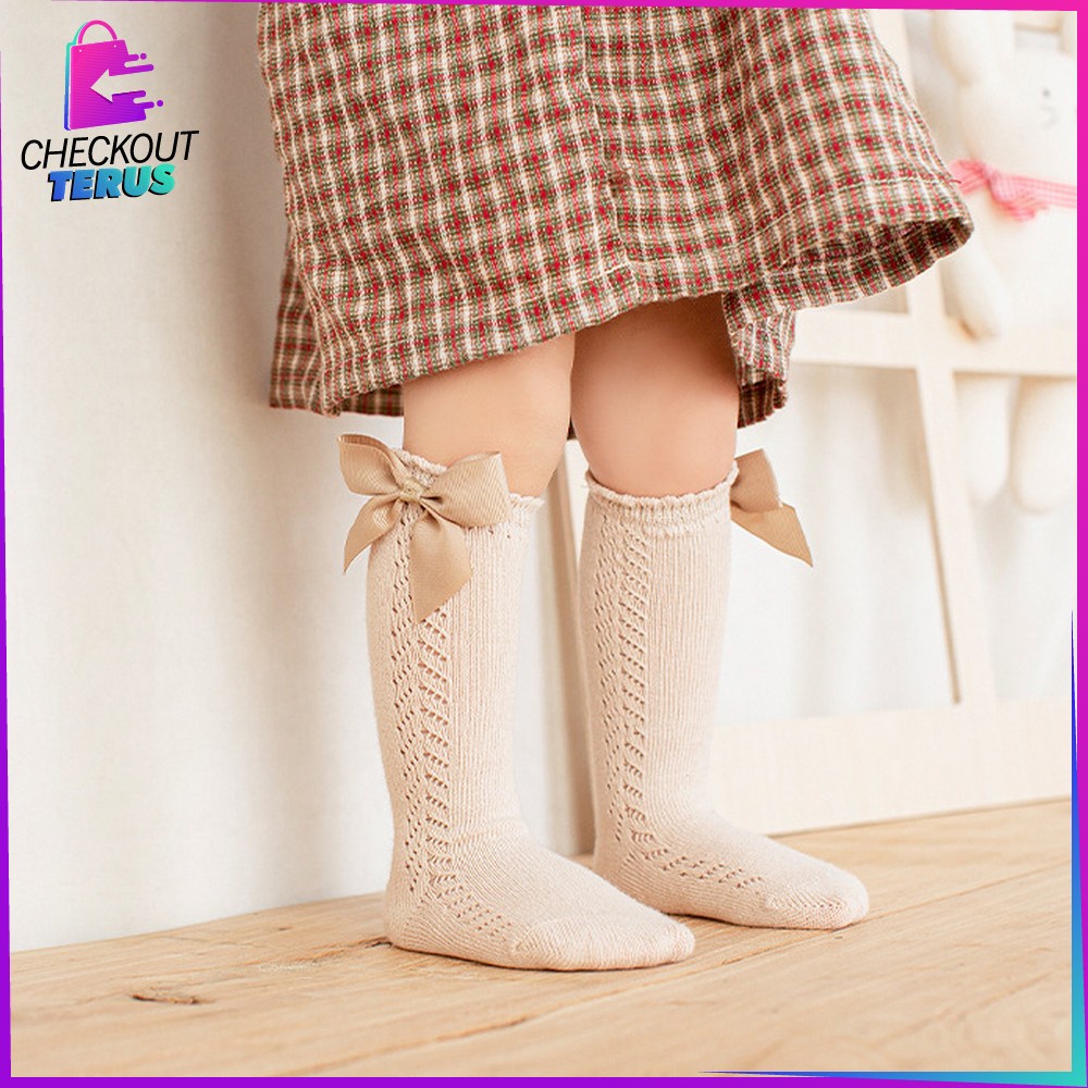 CT P304 Kaos Kaki Panjang Anak Perempuan Bahan Lembut Model Pita Baby Socks Ribbon Anti Slip Kaus Kaki Bayi Korea import