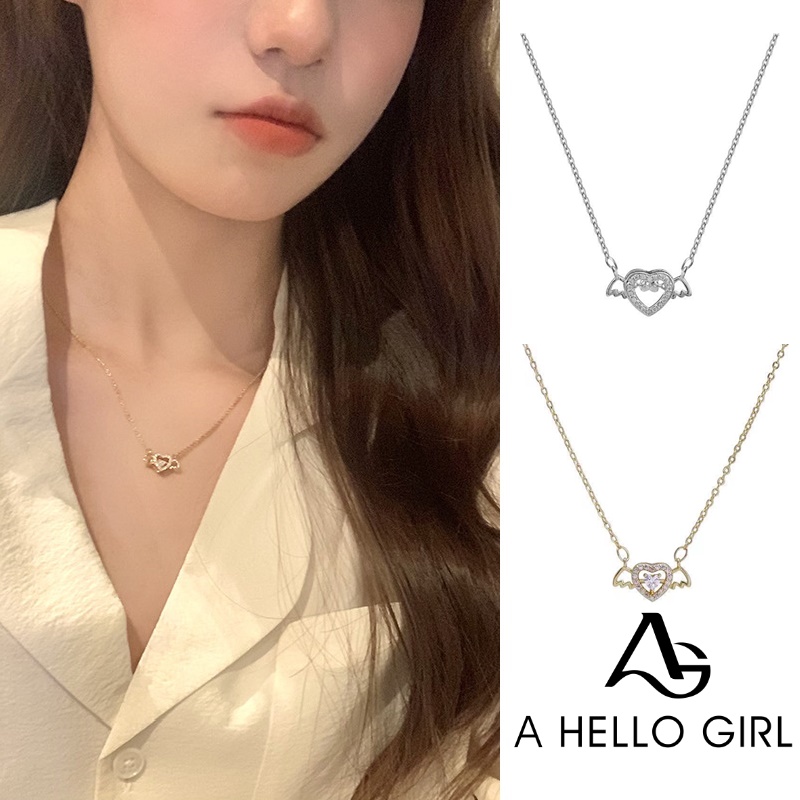 Kalung Rantai Gaya Korea Liontin Hati Cupid Aksen Zircon Untuk Perhiasan Wanita