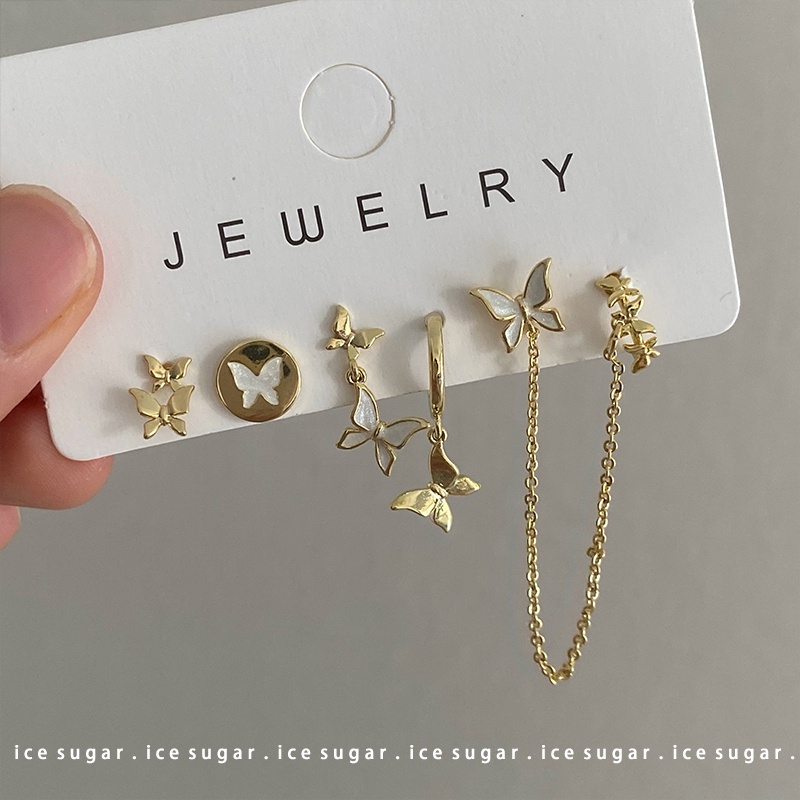 YEEZII Anting Pejantan Emas Perak Elegan Untuk Wanita Sederhana Kupu-Kupu Drop Oil Hoop Earring Aksesoris Perhiasan