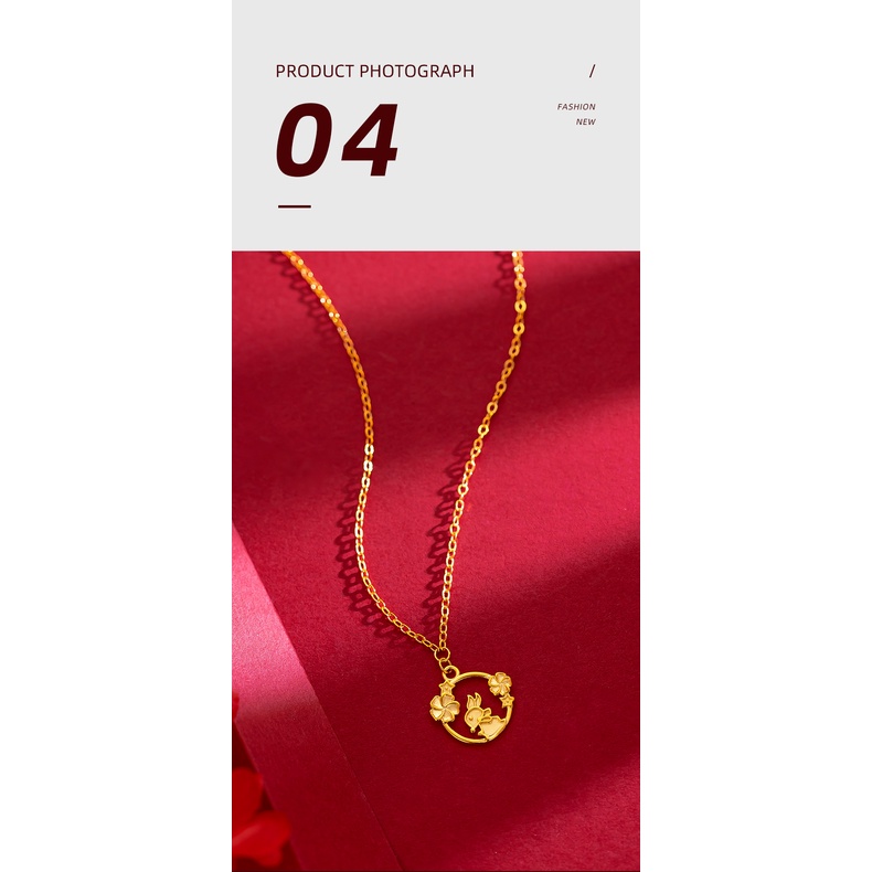 Goldkingdom Perhiasan Fashion Emas Asli Kadar 375Bangkok Aksesoris Ready Stock Tahun Baru Zodiak Kelinci Kecil Kalung Laurel Kelinci O Rantai Manis Lucu Rantai Tipis