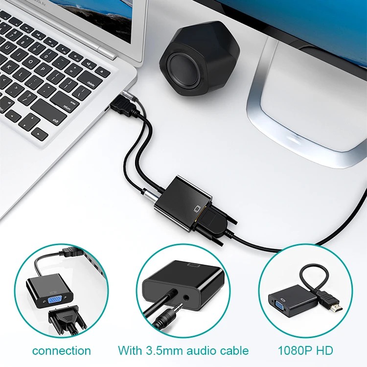 Converter HDMI to VGA / Kabel HDMI to VGA with Audio / plus Aux - HDMI TO VGA