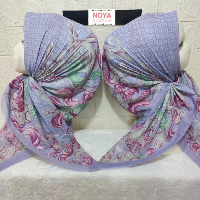 Hijab segiempat motif ungu muda voal premium kerudung Lacercut